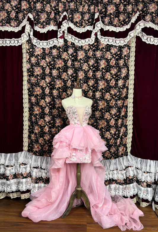 Cute Strapless Crystal Beaded Sequins Pleated Tiered Hi-lo Homecoming Dress Quinceanera Dress Birthday Prom Dress D2075