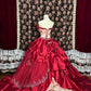 Gorgeous Sweetheart Neckline Print Flower Crystal Tiered Pleated Ball Gown Quinceanera Dress Prom Dress Evening Dress D2079