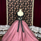 Elegant Black Pink Embroidered Rhinstone Ball Gown Quinceanera Dress Prom Dress Evening Dress D2082