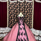 Elegant Black Pink Embroidered Rhinstone Ball Gown Quinceanera Dress Prom Dress Evening Dress D2082