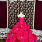 Beauty Strapless Crystal Flower Ball Gown Evening Dress Prom Dress Graduation Dress D2083