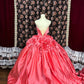 Sweet Strapless Handmade Flower Pleated Ball Gown Evening Dress Prom Dress Quinceanera Dress D2085