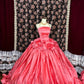 Sweet Strapless Handmade Flower Pleated Ball Gown Evening Dress Prom Dress Quinceanera Dress D2085