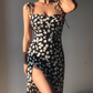 Sexy Spaghetti Straps Floral Split Skirt Women Summer Dress Vacation Seaside Dress  D2092