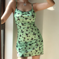 Cute Spaghetti Straps Print Butterfly Short Skirt Teenage Girl Summer Vacation Date Dress  D2094