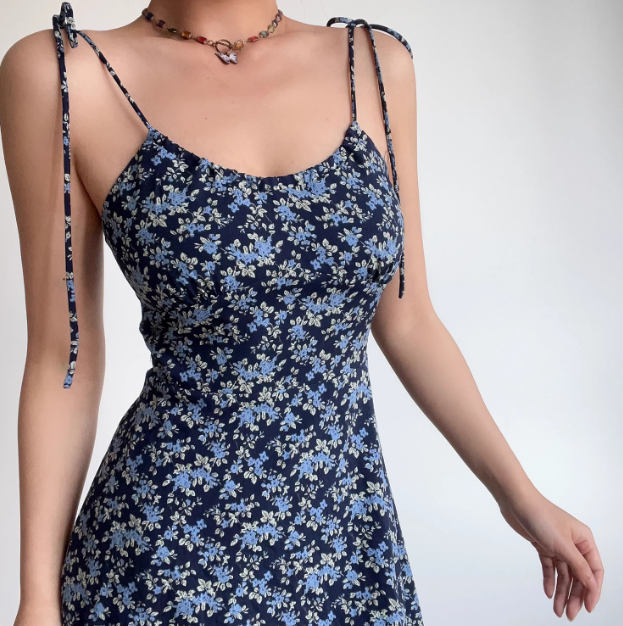 Fashion Spaghetti Straps Print Short Skirt Women Junior Summer Vacation Dress  D2096