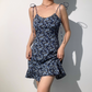 Fashion Spaghetti Straps Print Short Skirt Women Junior Summer Vacation Dress  D2096