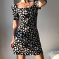 Retro A Line Square Neckline Floral Short Skirt Teenage Girl Women Summer Dress Vacation Date Dress D2099