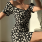 Retro A Line Square Neckline Floral Short Skirt Teenage Girl Women Summer Dress Vacation Date Dress D2099
