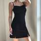 Sexy Black Spaghetti Straps Sheath Split Teenage Girl Women Summer Dress Vacation Date Dress D2100