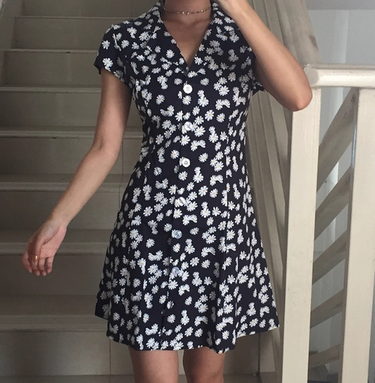 Versatile Button Flower Casual Skirt Women Summer Dress Vacation Date Dress D2102