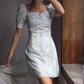 Popular Square Neckline Pleated Lace Up Floral Short Skirt Women Summer Dress Vacation Date Dress D2103