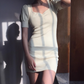 Minimalist Square Neckline Pruffed Sleeves Short Skirt Women Teenage Girl Summer Dress Vacation Date Dress D2105