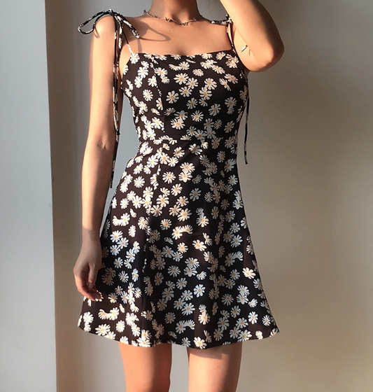 Cute A Line Spaghetti Straps Floral Short Skirt Women Teenage Girl Summer Dress Vacation Date Dress D2106