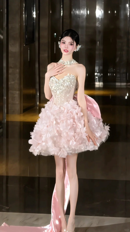 Shiny Sweetheart Neckline Bowknot Short Prom Dress Homecoming Dress Party Dress D2107
