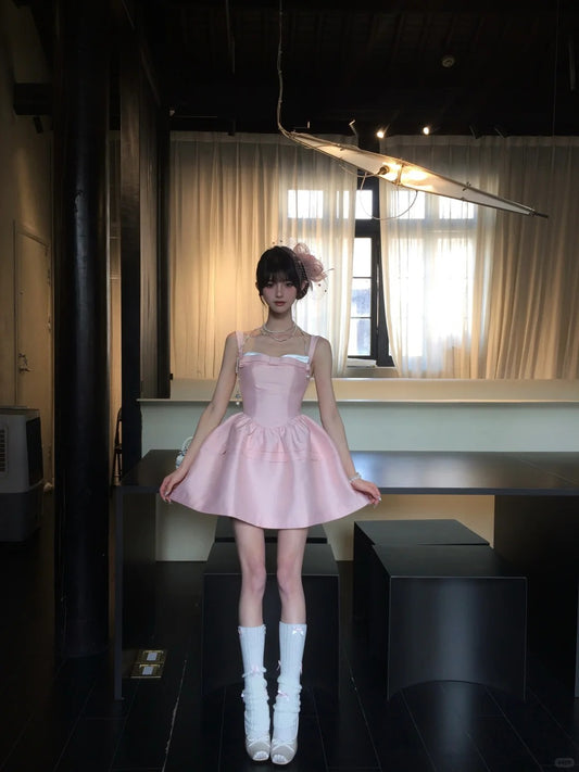 Cute Pink Square Neckline Pleated Short Prom Dress Homecoming Dress Birthday Party Dress D2108