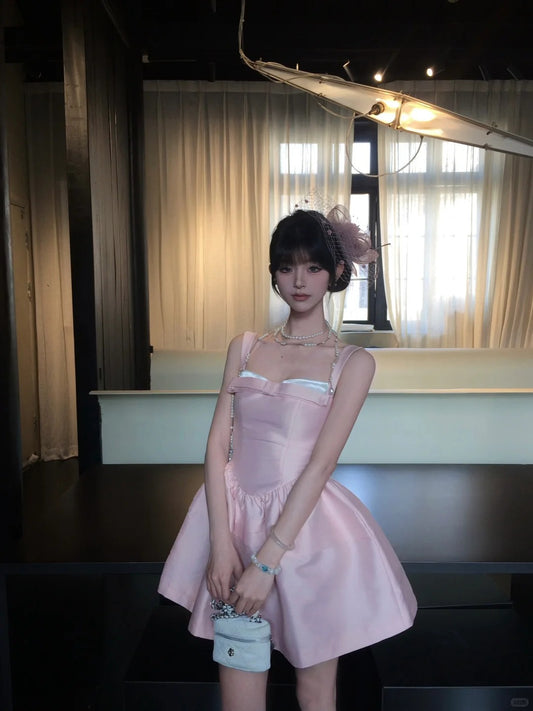 Cute Pink Square Neckline Pleated Short Prom Dress Homecoming Dress Birthday Party Dress D2108