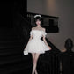 Elegant A Line Off the Shoulder Lace Ruffle Pleated Short Prom Dress Homecoming Dress Birthday Party Dress D2109