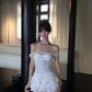 Sexy Off the Shoulder Tulle Tiered Pleated Short Prom Dress Homecoming Dress Birthday Party Dress D2112