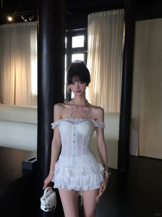 Sexy Off the Shoulder Tulle Tiered Pleated Short Prom Dress Homecoming Dress Birthday Party Dress D2112