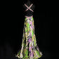 Beauty Spaghetti Straps Print Floral Backless Mermaid Prom Dress Evening Dress   D2118