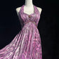 Elegant Halter Pleated Print Backless Prom Dress Evening Dress Party Dress   D2120