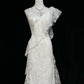 Elegant Asymmetrical Neckline Ruffle Pleated Floor Length Prom Dress Wedding Dress Evening Dress Party Dress   D2123