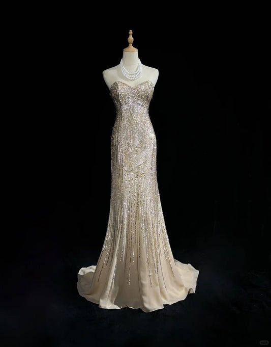 Shiny Sweetheart Neckline Sequins Floor Length Prom Dress Evening Dress Party Dress   D2131