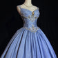 Sweet Spaghetti Straps Crystal Crystal Pleated Ball Gown Prom Dress Evening Dress Birthday Dress   D2132