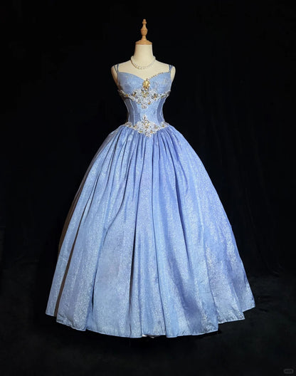 Sweet Spaghetti Straps Crystal Crystal Pleated Ball Gown Prom Dress Evening Dress Birthday Dress   D2132