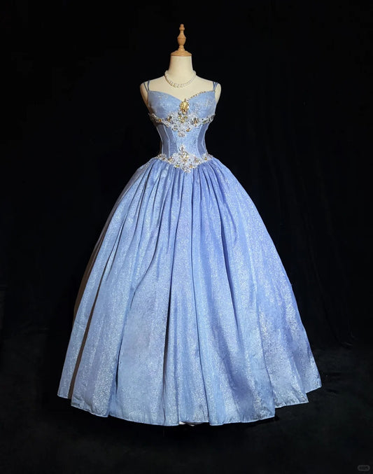 Sweet Spaghetti Straps Crystal Crystal Pleated Ball Gown Prom Dress Evening Dress Birthday Dress   D2132