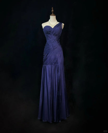 Beauty Asymmetrical Shoulder Pleated Backless Prom Dress Evening Dress Party Dress  D2133