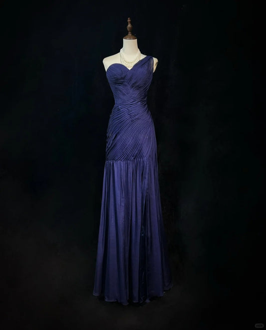 Beauty Asymmetrical Shoulder Pleated Backless Prom Dress Evening Dress Party Dress  D2133
