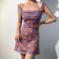 Retro Off the Shoulder Print Short Skirt Wommen Teenage Girl Summer Dress Date Dress D2134