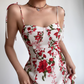Retro Spaghetti Straps Print Flower Short Skirt Wommen Teenage Girl Summer Vacation Dress D2135