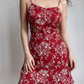 Retro A Line Spaghetti Straps Print Flower Short Skirt Wommen Teenage Girl Summer Date Dress D2136