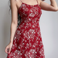 Retro A Line Spaghetti Straps Print Flower Short Skirt Wommen Teenage Girl Summer Date Dress D2136