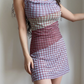 Retro Off the Shoulder Checkered Short Skirt Wommen Teenage Girl Summer Date Dress D2137