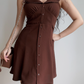 Retro A Line Halter Buttons Short Skirt Wommen Teenage Girl Summer Casual Dress D2138