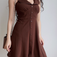 Retro A Line Halter Buttons Short Skirt Wommen Teenage Girl Summer Casual Dress D2138