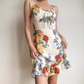 Retro Spaghetti Straps Print Ruffle Short Skirt Wommen Teenage Girl Summer Vacation Dress D2140