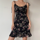 Vintage Spaghetti Straps Ruffle Print Short Skirt Wommen Teenage Girl Summer Saside Dress D2141