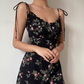 Vintage Spaghetti Straps Ruffle Print Short Skirt Wommen Teenage Girl Summer Saside Dress D2141