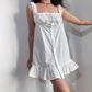 Cute Square Necline Lace up Ruffle Pleated Short Skirt Women Teenage Girl Summer Vacation Dress D2147