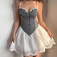 Sweet A Line Spaghetti Straps Checkered Short Skirt Women Teenage Girl Summer Vacation Dress D2148