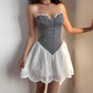 Sweet A Line Spaghetti Straps Checkered Short Skirt Women Teenage Girl Summer Vacation Dress D2148