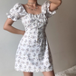 Retro Off the Shoulder Lace up Floral Short Skirt Women Teenage Girl Summer Date Dress D2151