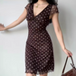 Retro A Line V-neck Polka Dot Short Fitted Skirt Women Summer Vacation Dress   D2152