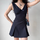 Versatile A Line V-neck Short Casual Dress Women Teenage Girl Summer Date Dress    D2154