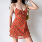Retro A Line Spaghetti Straps Checkered Short Skirt Summer Vacation Dress Women Teenage Girl Dress   D2155